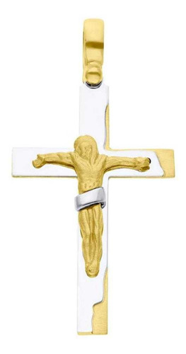 Crucifijo Bizzarro De Oro Amarillo Y Blanco 14k Sin Cadena