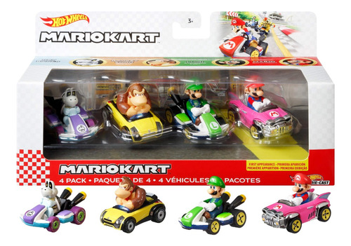 Hot Wheels 4 Pack Mario Kart Carros Set