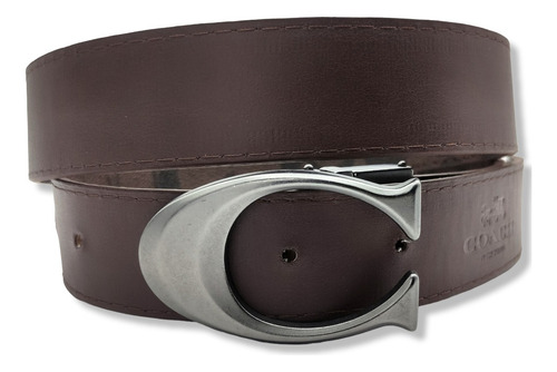 Cinturon Coach Doble Vista Reversible Hombre Mujer Unisex Color Chocolate Diseño De La Tela Hebilla C Talla Xg (130cm)