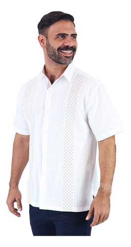 Camisa Tipo Guayabera Manga Corta Con Bordado Punto De Cruz