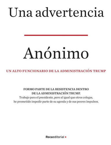Una Advertencia, De (anonymous), Anónimo. Roca Editorial, Tapa Blanda En Español
