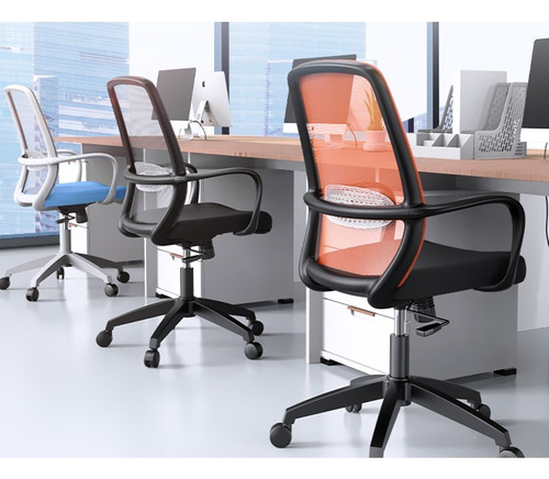 Silla Oficina Ergonómica Cómoda Deli Secretarial Giratoria Color Azul Material Del Tapizado Malla Elástica