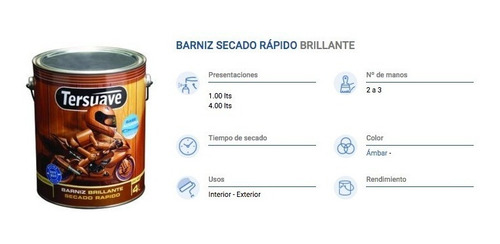 Barniz Madera Brillante Tersuave Base Acuosa Seca Rapi 4 Lt
