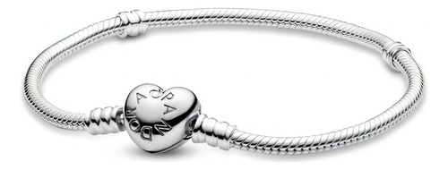Pulseira Pandora Snake Chain com fecho de coração prateado, comprida (23)