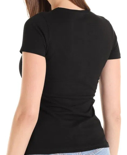 Playera Negra Mujer Algodón Suave Cuello Redondo Manga Corta