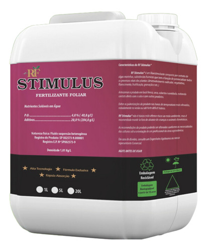 Extrato Algas Marinhas Rf Stimulos 5l Bioestimulante