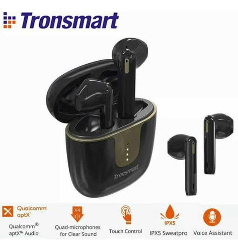 Auricular in-ear gamer inalámbrico Tronsmart Onyx Ace negro con luz LED
