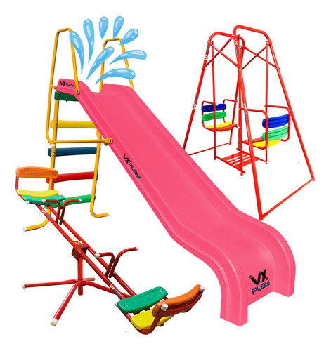 Combo Tobogán 4 Pvc Escalones Agua Pileta Hamaca Sube Baja