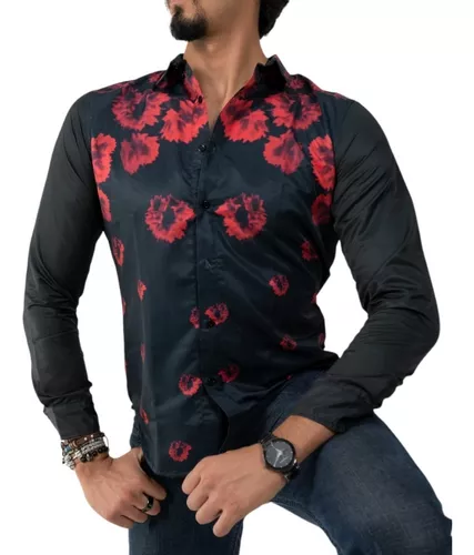 sol Estereotipo instalaciones Camisa Manga Larga Hombre Estampado De Flores Floreado Rosas