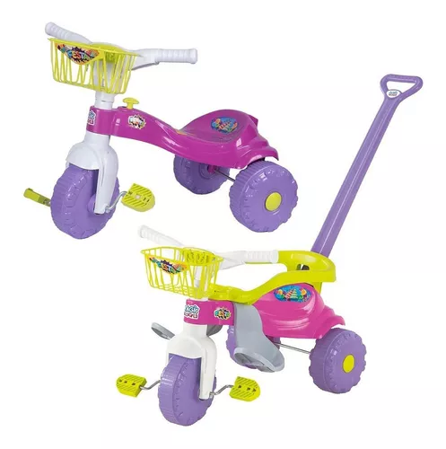 Triciclo Infantil com Haste Empurrador Pedal Motoca Velotrol 2 em