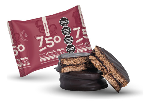 Alfajor 7cincuenta 750 Frutos Rojos C/baño Chocolate 6u