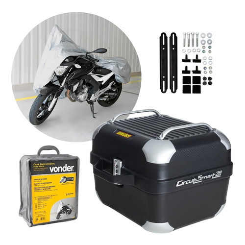 Baú Bauleto Moto Circuit 28 Litros Carregador Usb + Capa