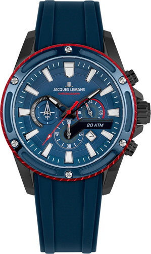 Reloj Jacques Lemans 1-2141b Color De La Correa Azul Color Del Bisel Azul Con Rojo Color Del Fondo Azul Claro