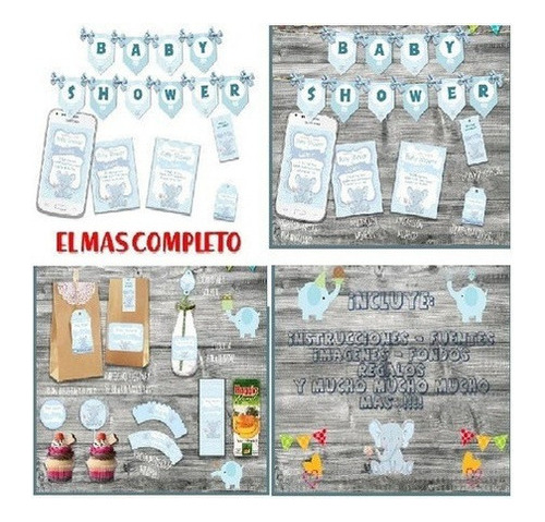 Kit Imprimible Candy Bar Baby Shower Elefante Bebe Nene Full