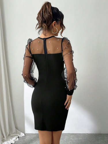 Vestido Corto De Malla Shein Para Fiesta Elegante Mujer