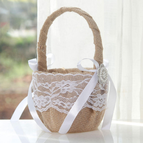 Cesta De Flores Con Lazo De Encaje Retro, Soporte Compatible