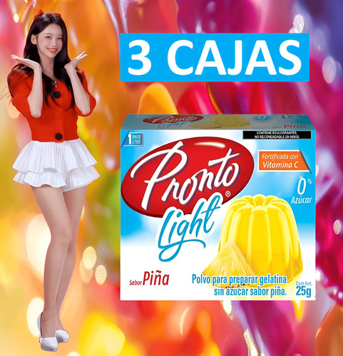 Pronto 3 Gelatinas De Agua Sabor Piña Con 0% Azúcar Wow