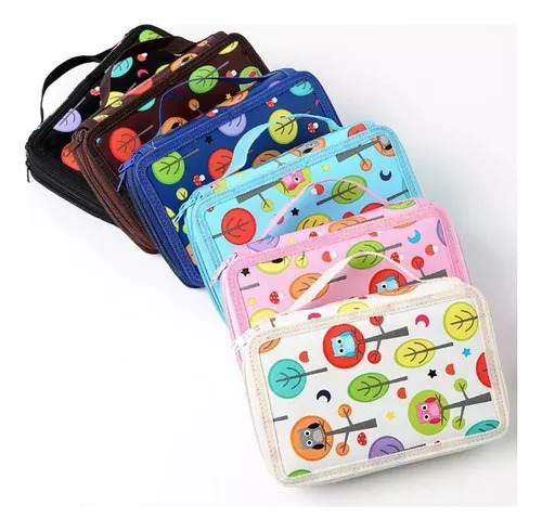 Lapicera Estuche Organizador 3 Cierres 55 Lapices Impermeabl Color Negro