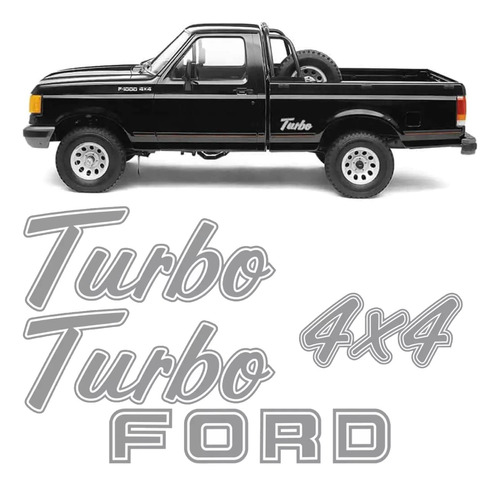 Kit Emblema Adesivo Ford F1000 Turbo 4x4 Em Prata F10008