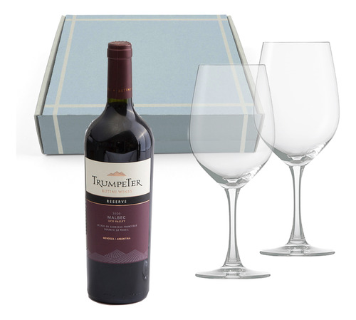 Caja Regalo Trumpeter Reserve Malbec X1 + Copa Cristal X2