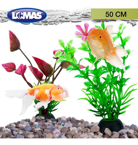 Imagen 3 de 3 de Plantas Decorativas Artificiales Grandes 50cm Acuario Pecera