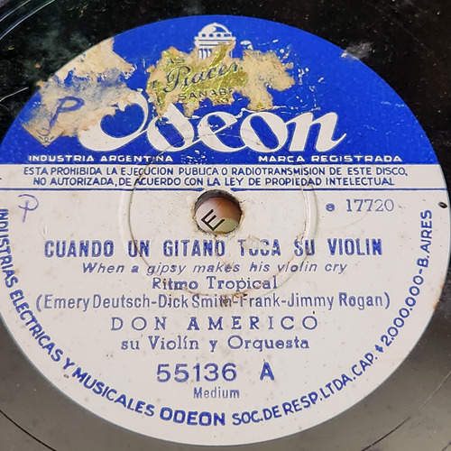 Pasta Don Americo Su Violin Y Orquesta 55136 Odeon C558