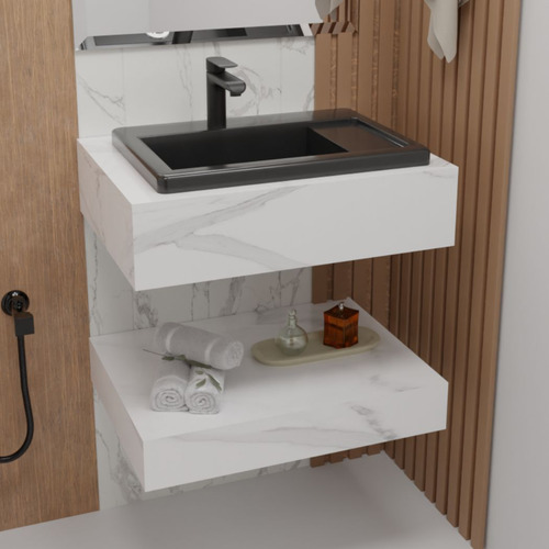 Bancada De Porcelanato Prime Calacata Com Cuba Preta 62x45