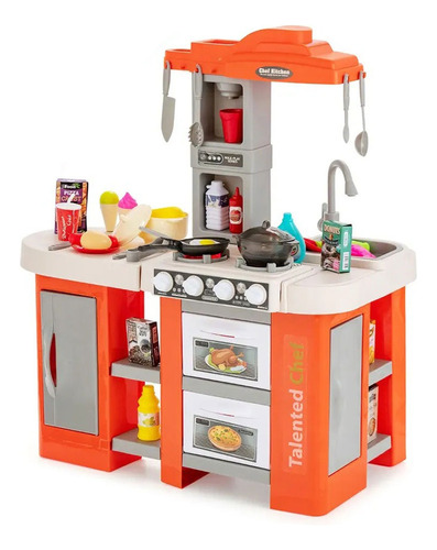 Cozinha Infantil Completa Com Vapor Água Bolhas Mágicas 73cm Cor Laranja