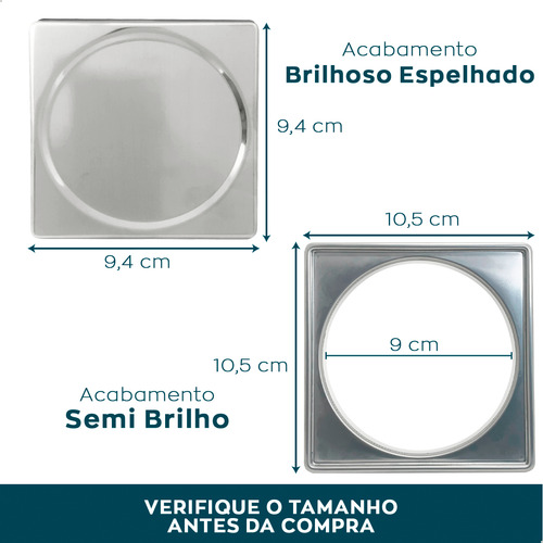 3 Tampa Cega E Porta Grelha 10x10 Inox Caixilho Suporte Ralo