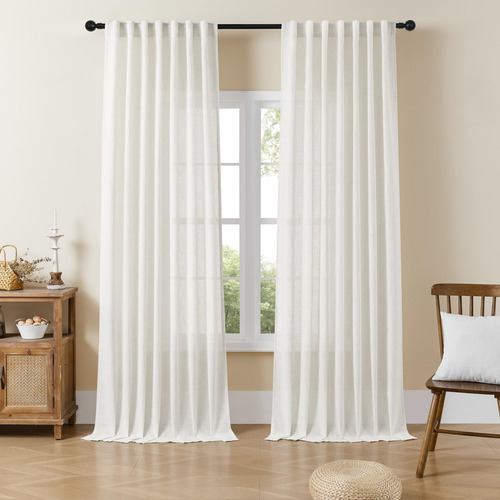 Cortinas Semitraslúcidas Lino 230 Cm Blancas Juego De 2