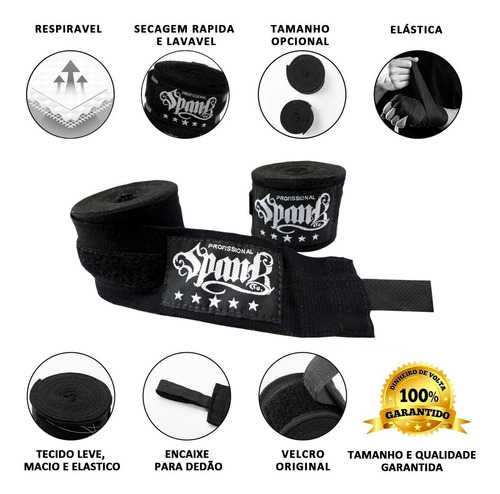 Kit Boxe 2 Pares Bandagem 3m 1 Protetor Bucal Moldável Sabor Transparente