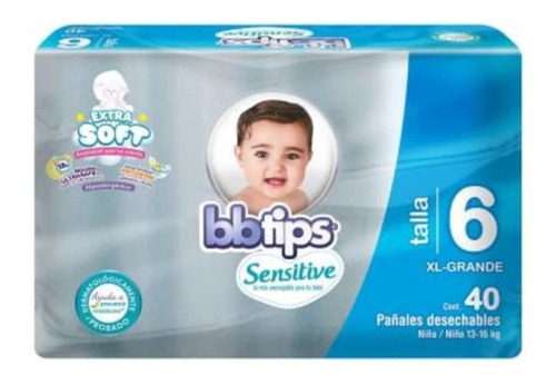 Pañal Bbtips Sensitive Talla 6 Extragrande Unisex 40 Pzas