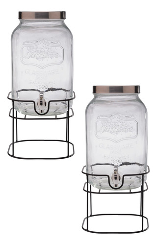 Set 2 Piezas Dispensador De Vidrio C/tapa Y Base 8 L