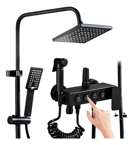 Ducha Columna Negra Push Boton Set 4 Funciones 3 Engranajes
