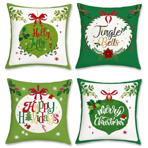 Fundas De Almohada Navideñas Verdes 18x18 Pulgadas, De...