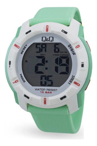 Reloj Pulsera Q&q Infantil M171j809y De Cuerpo Color Blanco, Digital, Para Hombre, Con Correa De Goma Color Verde Y Hebilla Simple