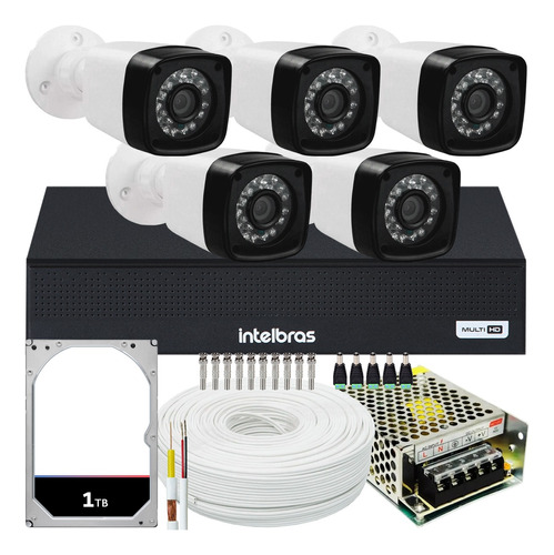 Kit Dvr Intelbras 8 Canais H.265 1tb 5 Câmeras Full Hd 20m