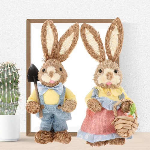 2x Decoraciones De Pascua De Conejito De Paja For Parejas