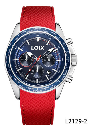 Reloj Hombre Loix® L2129-2 Rojo Con Plateado, Tablero Azul