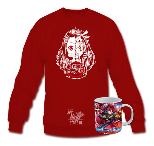 Poleron Polo + Taza, Nezuko Modo Demonio, Demon Slayer, Kimetsu No Yaiba, Anime / The King Store