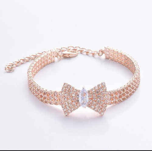Collar Moño Y Diamantes. Perro O Gato Color Rosa Liso Tamaño Del Collar S