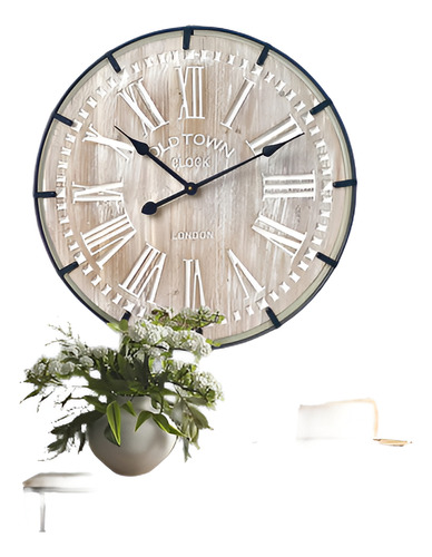 Reloj Pared Madera Rústica Números Romanos 60cm