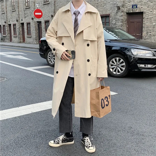 Gabardina Holgada Con Doble Botonadura Para Hombre