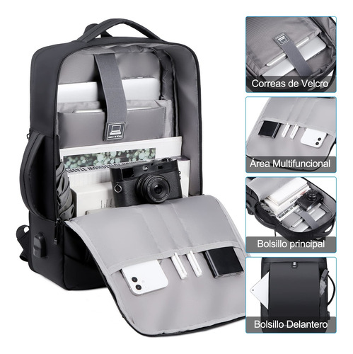 Mochila Laptop Impermeable Extensible 15.6in Con Carga Usb Antirrobo Mochilas Para Computadora Negocios Viaje Escolar Al Aire Libre Mochila
