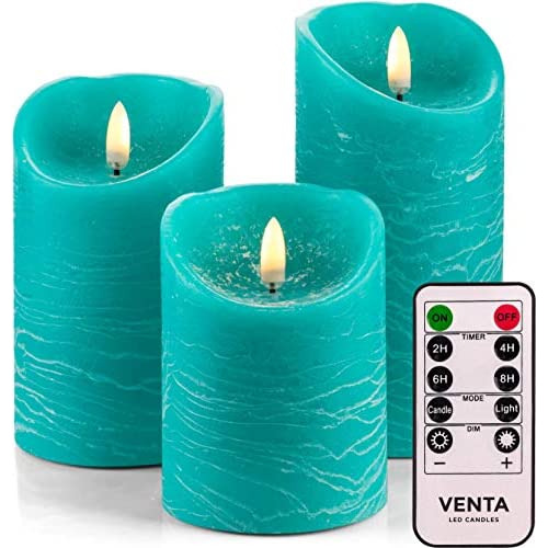 Juego De 3 Velas Led Sin Llama  S De Color Turquesa Con...