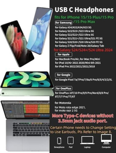 Audífonos Usb C Para iPhone 15 Pro Max Galaxy S20 Fe S23 A