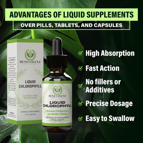Elfleaf Benevolent Gotas De Clorofila Líquida Desintoxicación Orgánica Y Apoyo Inmunológico, Desodorante Interno Y Suplemento Para La Salud De La Piel 59ml,sabor Menta Natural