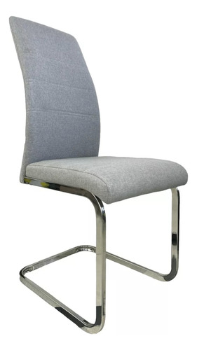 Silla Moderna Chenille Cromo Modelo Veneta Pack 4 Unid Asiento Gris Claro