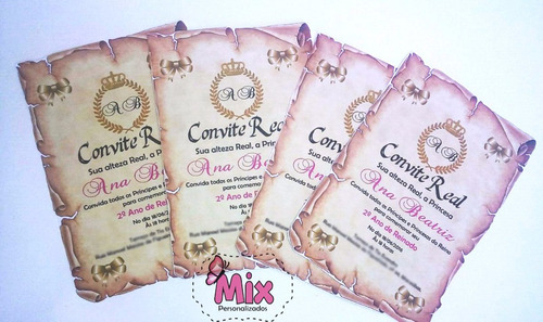 Imagem 2 de 3 de 50 Convites Pergaminho De Princesa/príncipe Festa Real