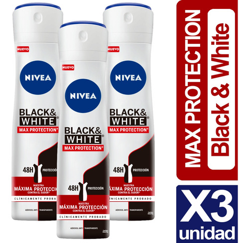 Desodorante Nivea Black & White Maxima Proteccion Pack X3